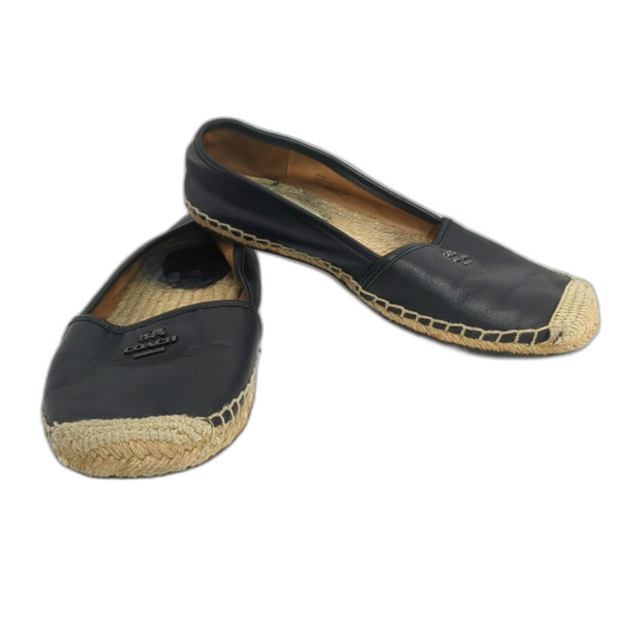 Coach Rhodelle Espadrilles Shoes Size 7 Black Leather Vacation Nautical Flats - Picture 3 of 11